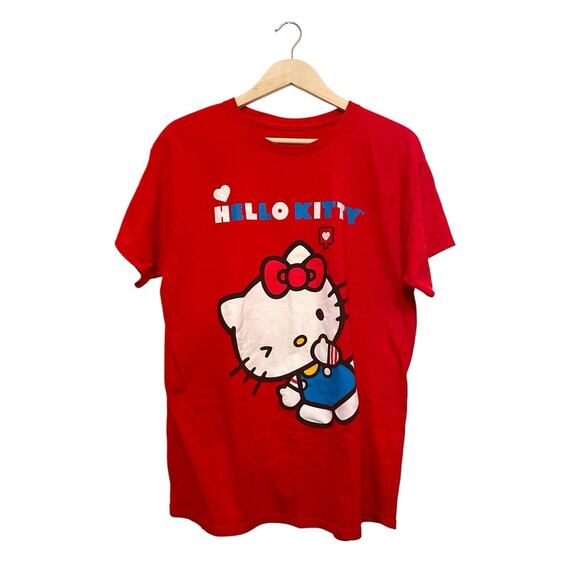 Sanrio Hello Kitty Crew Neck Short Sleeve T-shirt Size Large Red Graphic Cotton - Picture 1 of 4